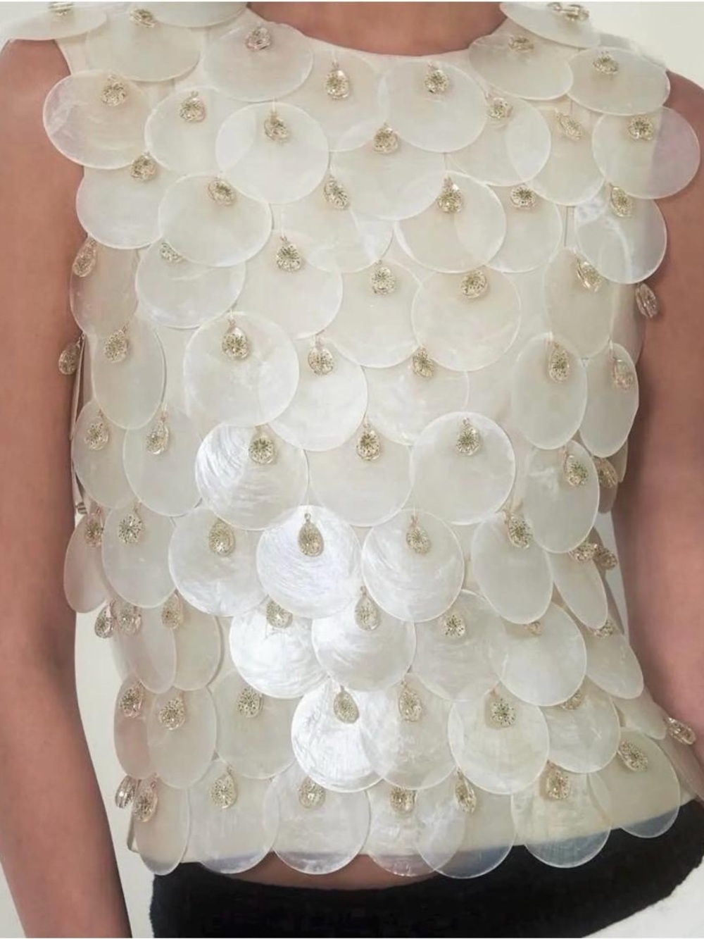 Ivory Shell Disc Embellished Sleeveless Top